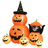 outsunny calabaza inflable de halloween con gato de 6 pies con luces led ip44 e inflador para fiestas 160x100x180 cm naranja