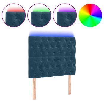 Cabecero Cama | Panel De Cabecera Con Luces Led Terciopelo Azul Oscuro 100x7x118/128 Cm