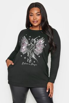 Yours Top Negro Adornado Diseño Unicornio, Mujer Curvy Y Tallas Grandes, Yours