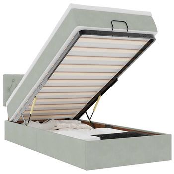 Estructura Cama Otomana Colchón Terciopelo Gris Claro 80x200cm Vidaxl