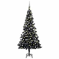 arbol de navidad preiluminado con luces y bolas negro 210 cm vidaxl