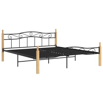 Cama Matrimonial | Cama Para Adultos | Estructura De Cama Metal Y Madera Maciza De Roble 200x200 Cm