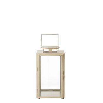 Farol decorativo de vidrio y acero dorado cepillado h30