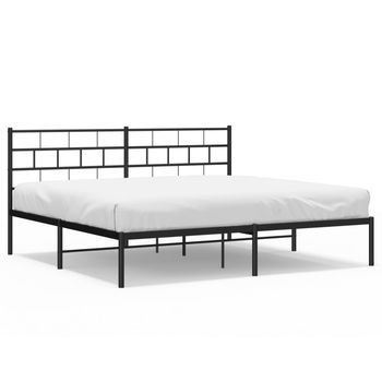 Cama Matrimonial | Cama Para Adultos | Estructura Cama Sin Colchón Con Cabecero Metal Negro 180x200 Cm