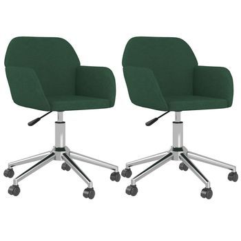 Sillas De Comedor Giratorias 2 Unidades Tela Verde Oscuro Vidaxl