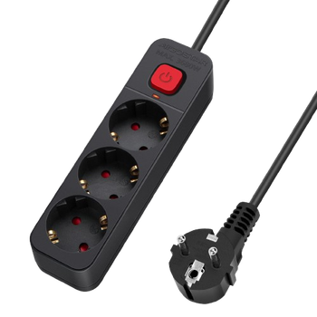 Regleta alemana Serie L de 3 vías con interruptor 3 m, 3G, 1,5 mm² negra