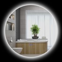 kleankin espejo redondo luminoso led de bano 70 cm mural con interruptor tactil sistema antivaho 35w gris   aosom espana