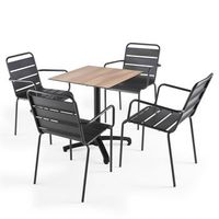 mesa de jardin de conjunto laminado de roble oscuro y 4 sillas grises opera - oviala