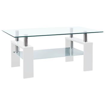 Mesa De Centro Vidrio Templado Blanco Transparente 95x55x40 Cm Vidaxl