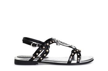 sandalias efecto piel craquelada con tachuelas y tira en la entrepierna black 38