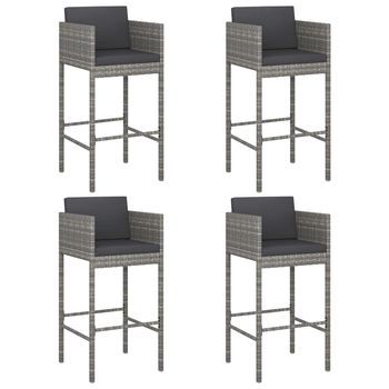 Pack 4 Uds Taburetes De Bar | Taburete De Cocina | Taburete Alto Con Cojines Ratán Sintético Gris