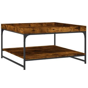 Mesa De Centro 80x80x45 Cm Madera Trabajada Y Hierro - Marrón