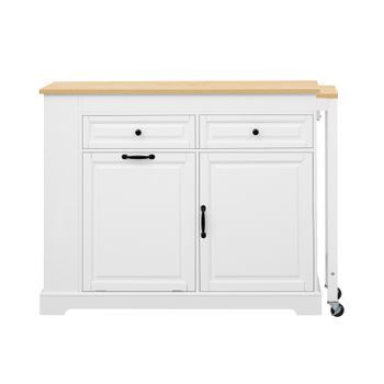 Isla De Cocina Móvil Con Ruedas, Encimera Extensible De 112 A 180 Cm, Blanca