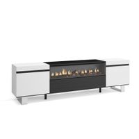 mueble tv efecto madera blanco y negro 200x35x57 chimenea efecto fuego