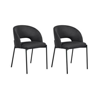 Conjunto De 2 Sillas De Comedor Tapizado De Tela Respaldo Redondo Recortado Negro Penny