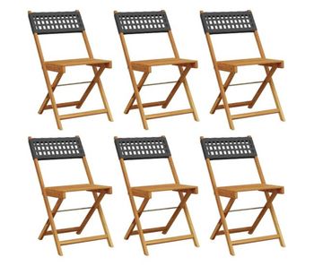Vidaxl sillas de jardín plegables 6 uds madera maciza y ratán pe negro