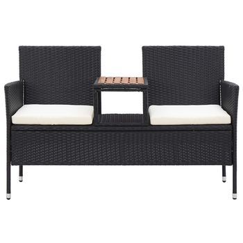Banco De Jardín 2 Plazas | Banco De Exterior | Silla De Jardín Y Mesita Ratán Sintético Negro 143 Cm