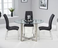 vaso 120cm round glass dining table with calgary chairs - cream 4 chairs