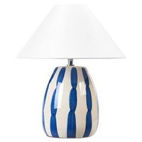 lampara de mesa de ceramica beige azul blanco 43 cm a mano pantalla conica luchetti