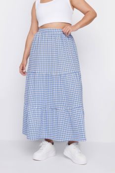 Yours Falda Larga De Cuadros Vichy Azules , Mujer Curvy Y Tallas Grandes, Yours