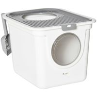 pawhut arenero para gatos cubierto con pala inodoro 2 puertas principal superior 44x55x39 cm blanco gris   aosom espana
