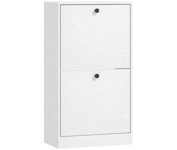 Homcom zapatero estrecho con 2 puertas, zapatero entrada recibidor con estantes ajustables, para 8 pares de zapatos, 47x26x85 cm, blanco veteado