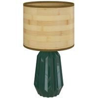 homcom lampara de mesa con base de ceramica y pantalla de lino estilo retro para dormitorio 40w verde y madera natural