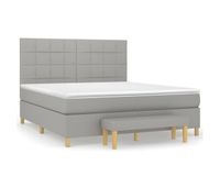 cama box spring con colchon tela gris claro 160x200 cm bloques con cuadros