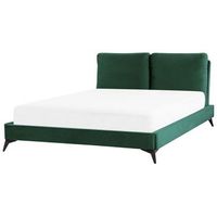 cama con somier de terciopelo verde esmeralda negro 160 x 200 cm listones melle