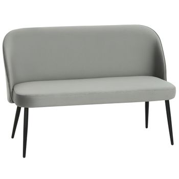 HOMCOM Sofá de 2 plazas, sofá tapizado moderno con estructura de metal y madera, tapizado de aspecto aterciopelado, Gris   Aosom España