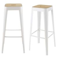 taburetes de bar industriales profesionales h79 de madera de mango y acero blanco x2