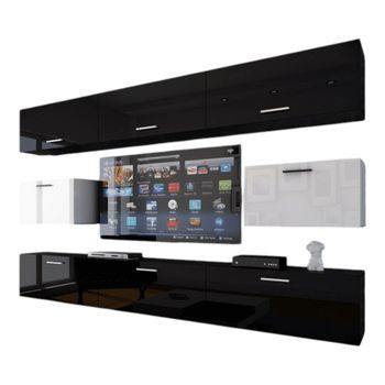 Conjunto De Muebles De Sala Colgantes En Negro Y Blanco, Colección Cepto Vii De 249cm, Con 8 Puertas, Modulares.