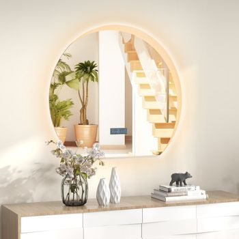 Espejo De Baño Led Regulable 3 Colores Función De Memoria Pantalla De Hora Y Temperatura 53 X 60 Cm Plateado