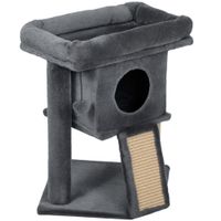 pawhut arbol rascador para gatos pequenos 57 cm con rampa para rascar cueva cama y bola colgante 40x40x57 cm gris oscuro