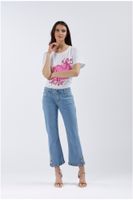vaqueros denim boot cut con bordado en la parte inferior sky 26