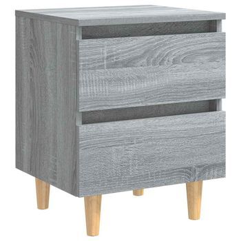 Mesita De Noche Patas De Madera Maciza Gris Sonoma 40x35x50 Cm Vidaxl