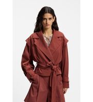 boss para mujer 50556385 gabardina corta con cinturon rojo oscuro 36 casual viscosa burdeos