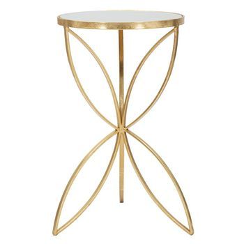 Mesa Redonda De Metal Dorado Con Espejo Ø Cm 35x60
