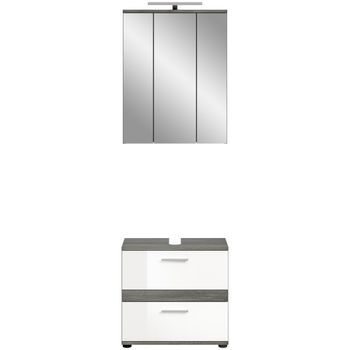 Conjunto De Muebles De Baño William – Gris Oscuro Y Blanco – 60x191x34 Cm – Con Led