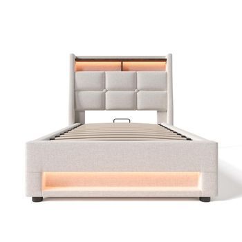 Cama Individual 90x200 Cm Con Led, Usb, Colchón Incluido Y Almacenamiento