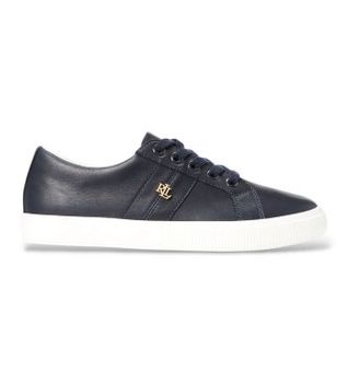 Lauren Ralph Lauren para mujer. 802849533001 Zapatillas Janson II de piel de napa marino (41), Plano, Cordones, Casual