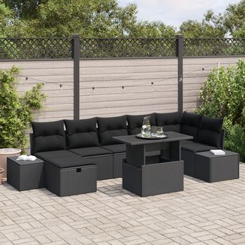Conjunto De Sofás De Jardín De 8 Piezas Con Cojines Negro Ratán Polimérico V3413 Unico / Negro
