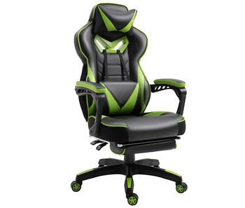 Vinsetto silla gaming ergonómica silla de escritorio de oficina regulable en altura reclinable respaldo con reposapiés reposacabezas cojín lumbar ruedas 65x70x118,5-128,5 cm verde