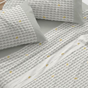 Juego De Sábanas Infantiles 50% Algodón Diseño Geométrico Mariquitas Azul 150 X 190/200 Cm - Laurel - Burrito Blanco