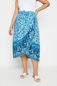 Limited Collection Falda Cruzada Azul De Flores En Algodón, Mujer Curvy Y Tallas Grandes, Yours