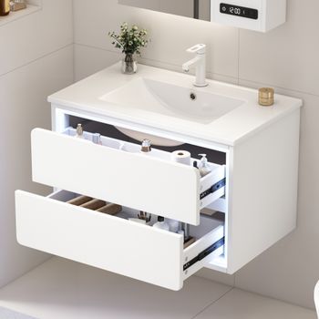 Mueble De Baño Suspendido - Mueble Para Baño - Mdf Y Cerámica - Blanco (76x46x48.5cm)