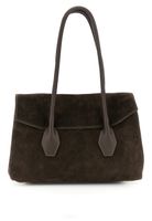 shopper de ante con solapa y asas de piel martele dark brown