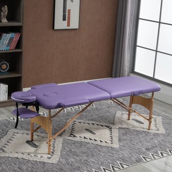 Cama De Masaje De Madera De Haya Pu Homcom 210x81x92 Cm - Púrpura