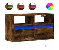 mueble tv - mesa de tv de pared con luces led roble ahumado 80x31x45 cm