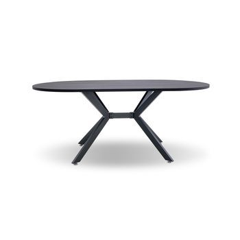 Marui Big - Mesa De Comedor Ovalada De Madera Y Metal Con Pie Central Ashi 180x100 Cm - Madera Negra